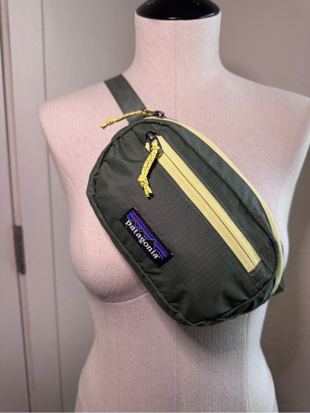 Patagonia Green Waist Pack with Yellow Zipper